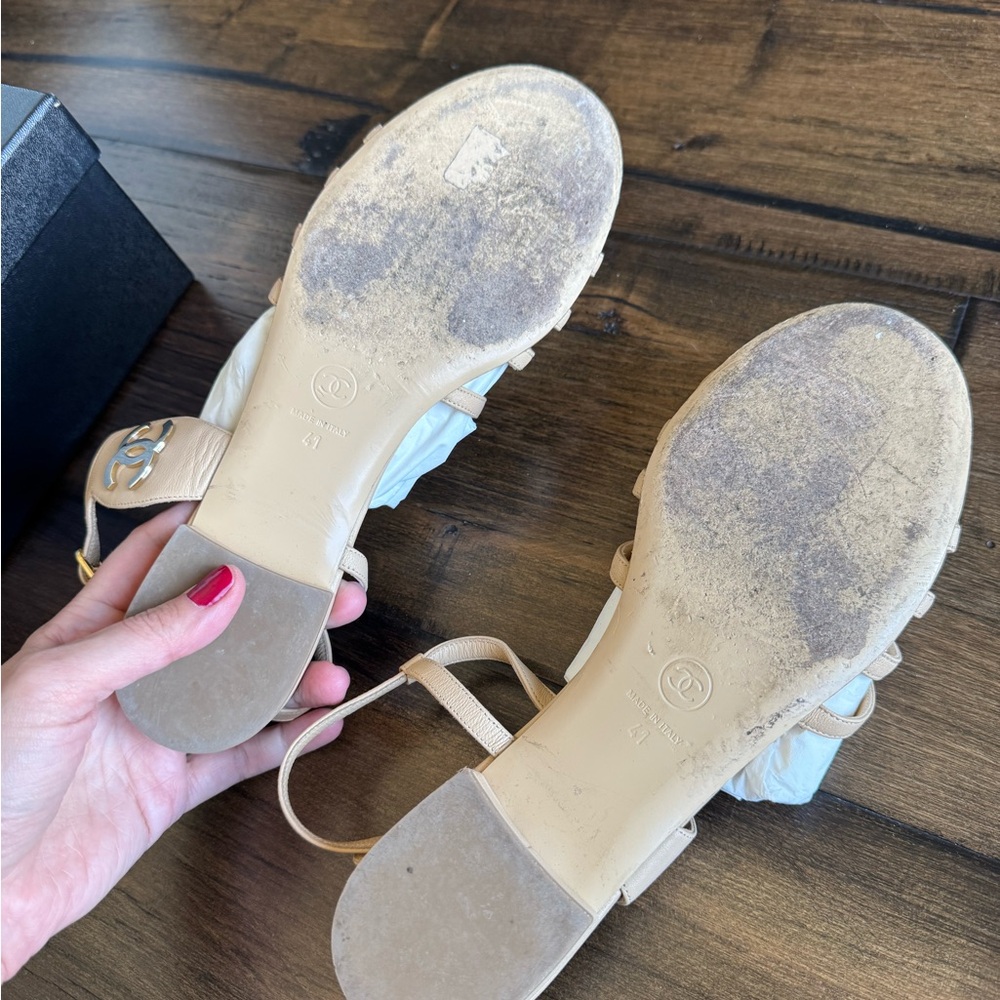 Chanel Beige Leather CC Strappy Sandals - Picture 11 of 16